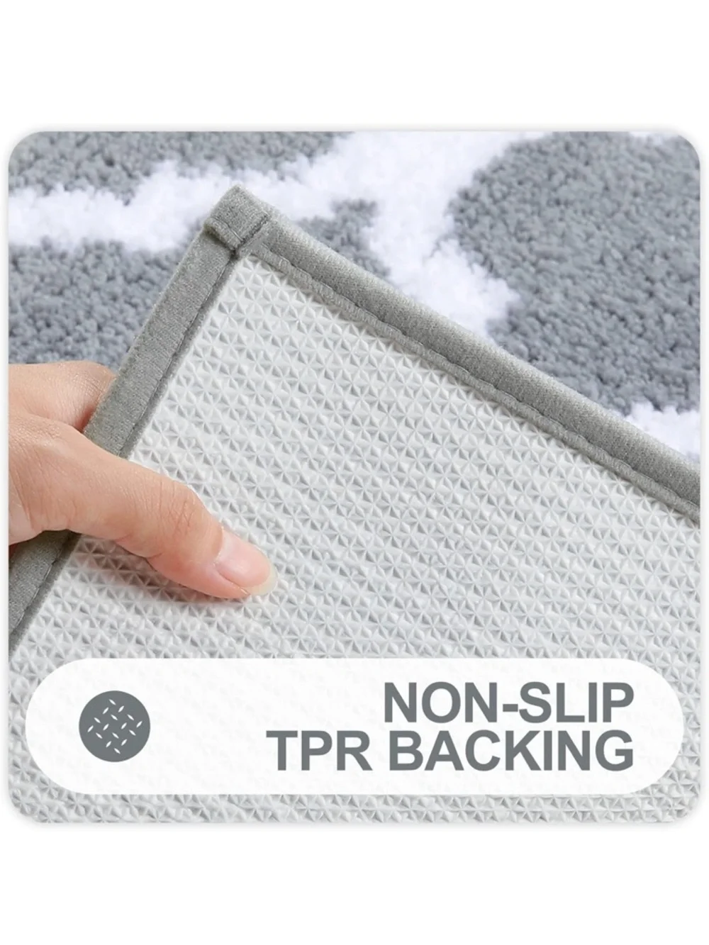 Gray and White Geometric Bath Rug - Plush Bathroom Mat